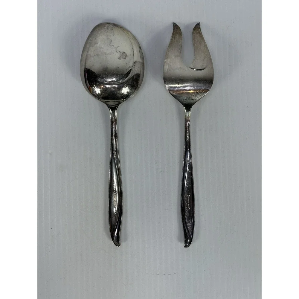 Vintage HOLMES & EDWARDS Deep Silver Serving Spoon & Fork 9 in Flatware